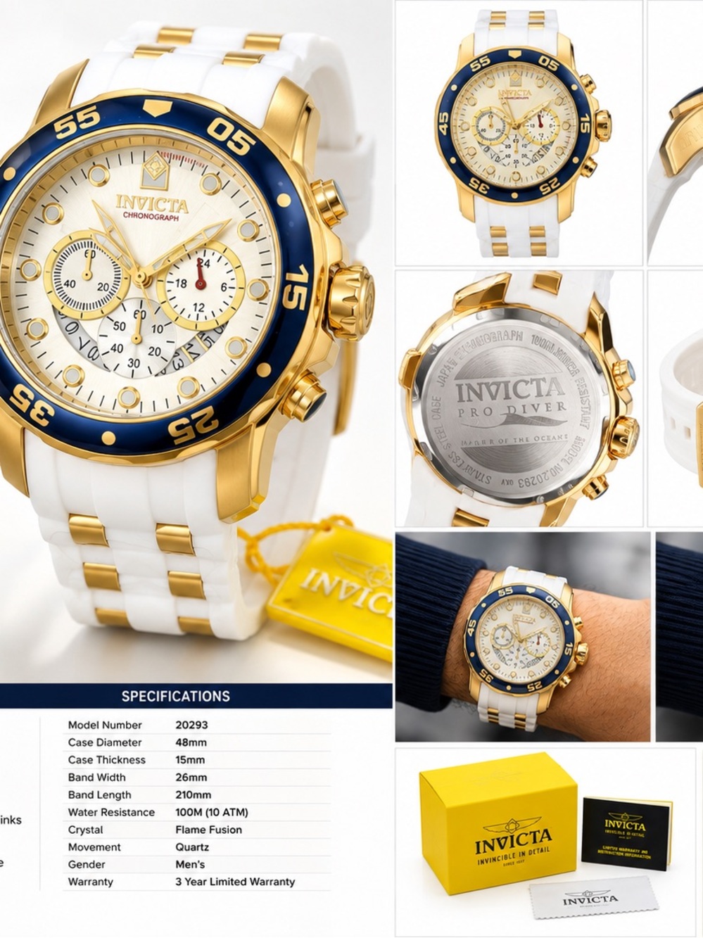 Invicta Gold and White Men's Chronograph Watch with Blue Bezel